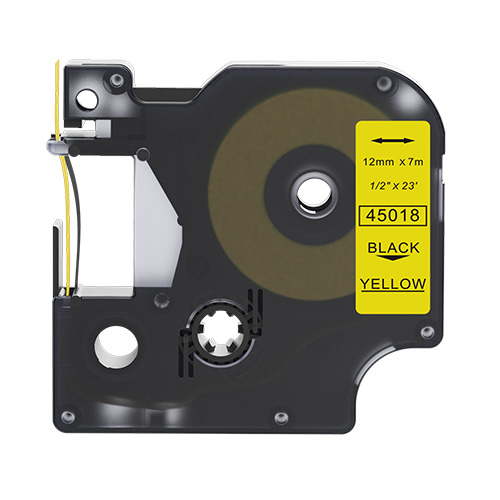 Dymo 45018 kompatibel labeltape sort  op gul 12mm