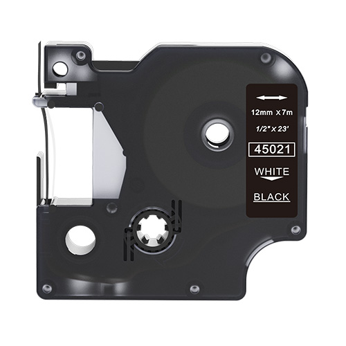 Dymo 45021 kompatibel labeltape hvid på sort 12mm