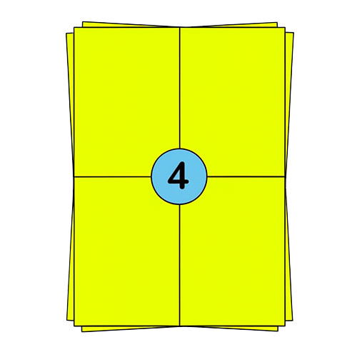 A4 etiketark 104 x 148 mm, fluorescerende gul, 400 etiketter