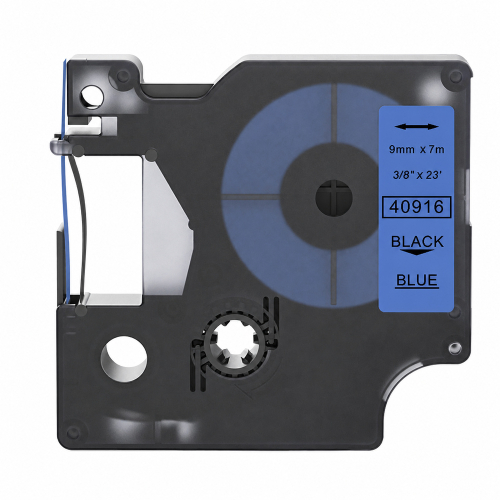 Dymo 40916 kompatibel labeltape sort på blå 9mm