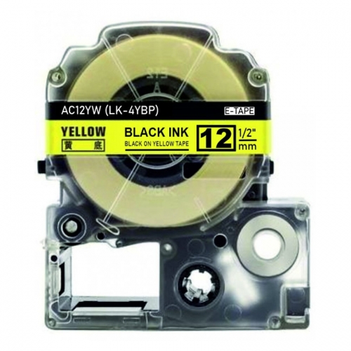 Epson LK-4YBP kompatibel labeltape sort på gul 12mm