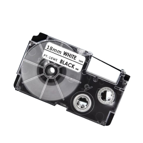 Casio XR-18WE kompatibel labeltape sort på hvid 18mm