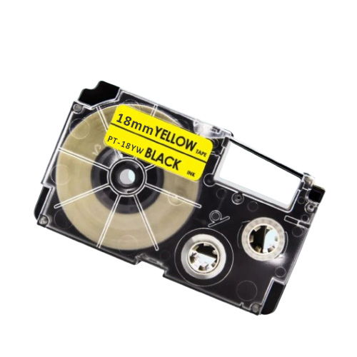Casio XR-18YW kompatibel labeltape sort på gul 18mm