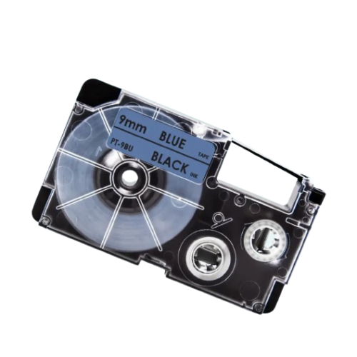 Casio XR-9BU kompatibel labeltape sort på blå 9mm
