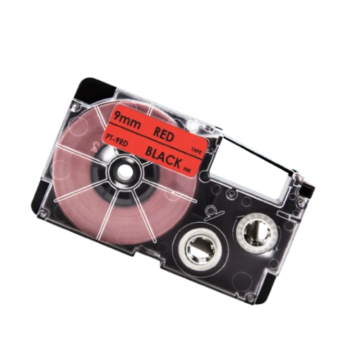 Casio XR-9RD kompatibel labeltape sort på rød 9mm