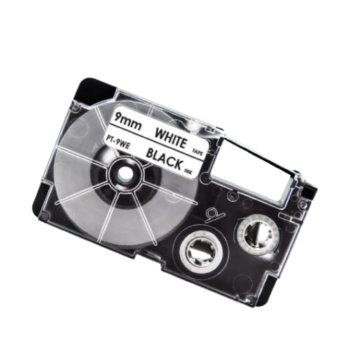 Casio XR-9WE kompatibel labeltape sort på hvid 9mm