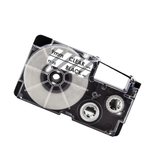 Casio XR-9X kompatibel labeltape sort på klar 9mm